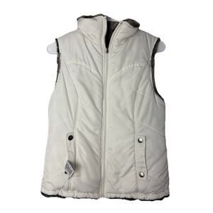 Women’s Sherpa Lined Puffer Vest White Faux Fur Zip Sleeveless Small